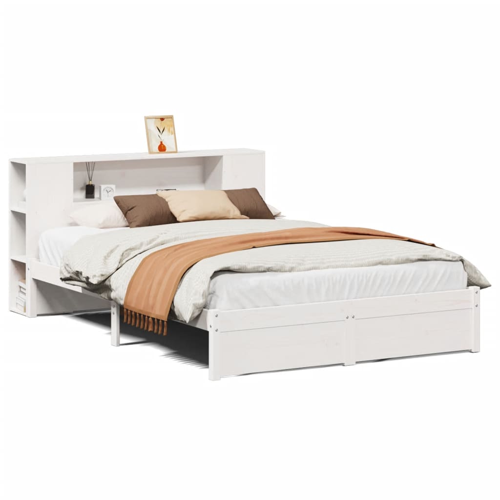 vidaXL Cama con estantería sin colchón madera maciza blanca 150x200 cm