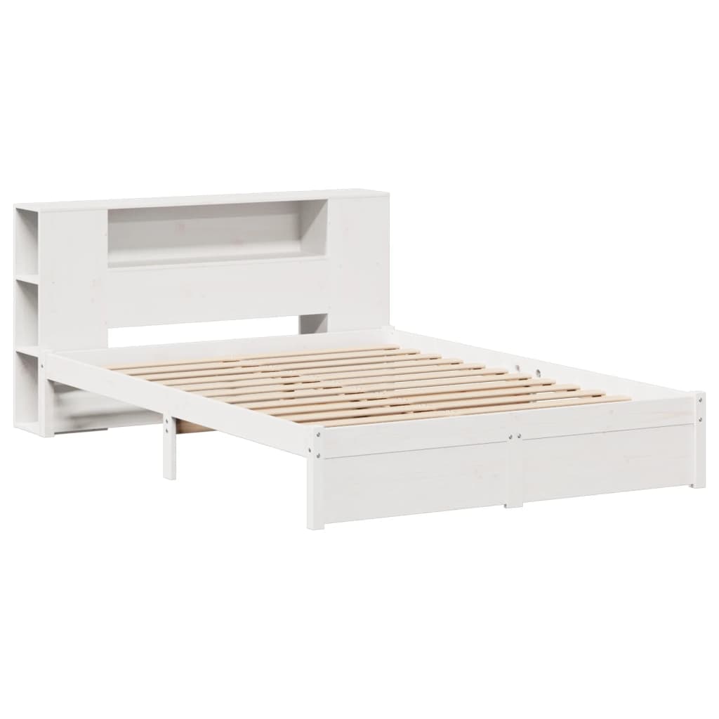 vidaXL Cama con estantería sin colchón madera maciza blanca 150x200 cm