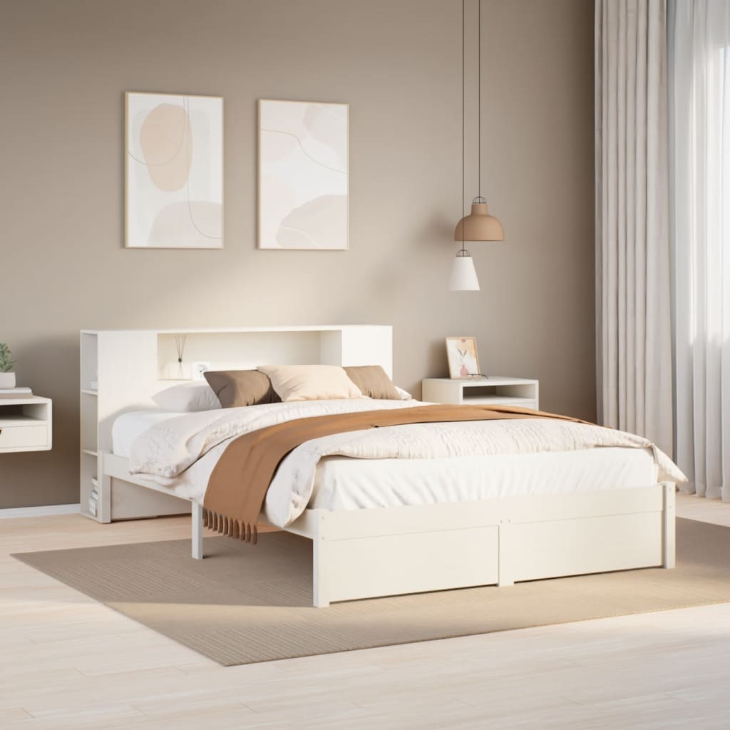 vidaXL Cama con estantería sin colchón madera maciza blanca 150x200 cm