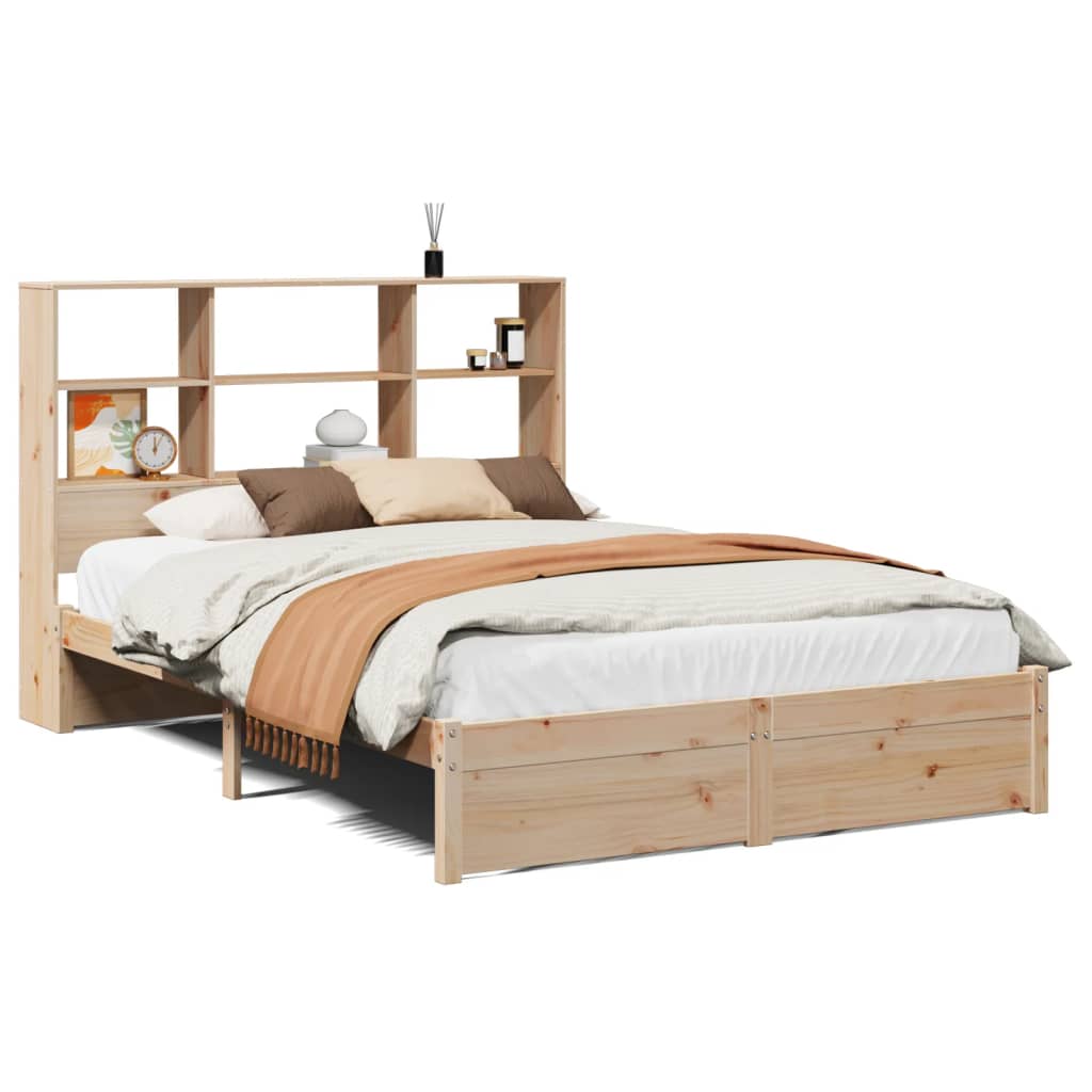 vidaXL Cama con estantería sin colchón madera maciza de pino 135x190cm