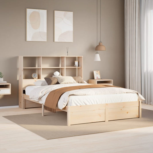 vidaXL Cama con estantería sin colchón madera maciza de pino 135x190cm