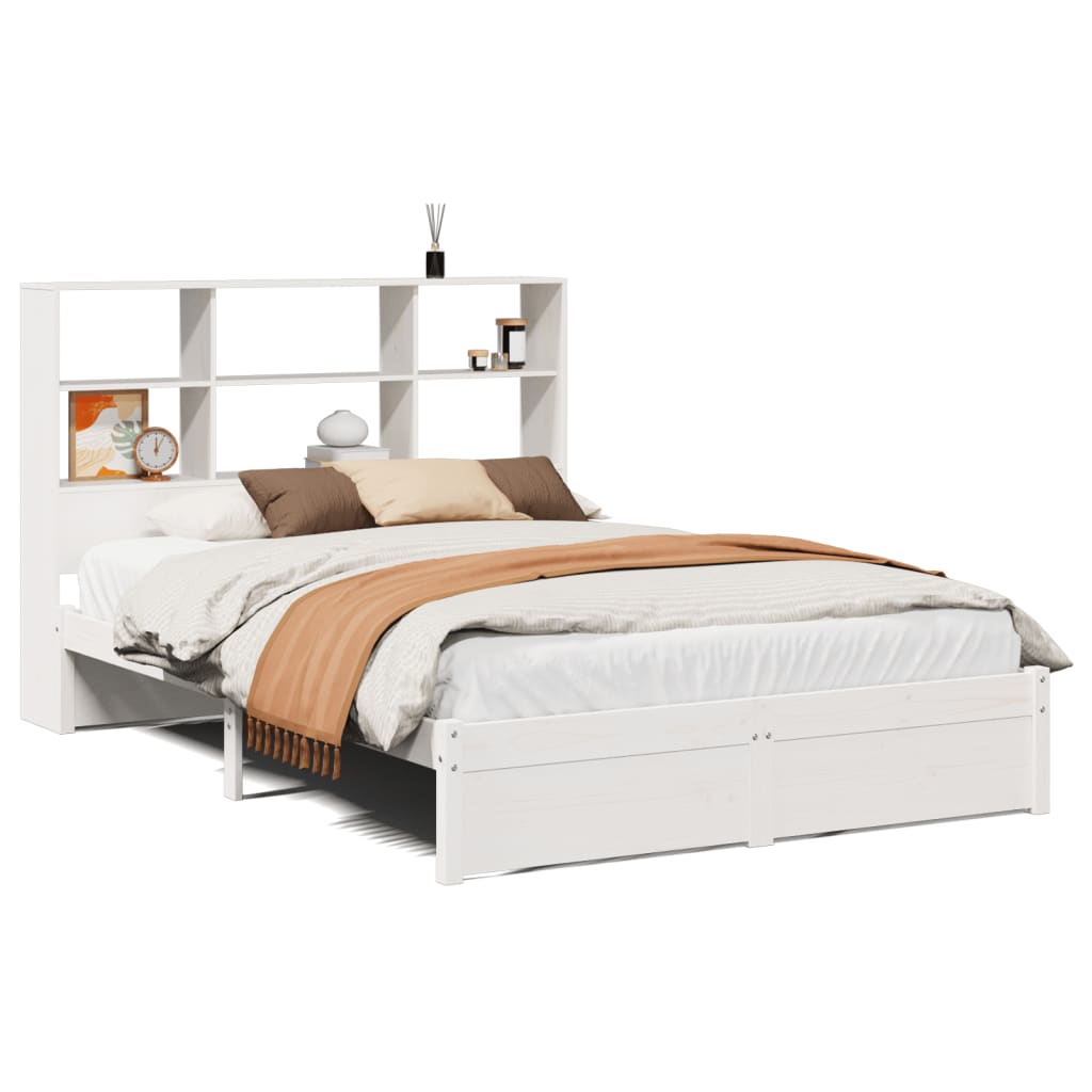 vidaXL Cama con estantería sin colchón madera maciza blanca 135x190 cm