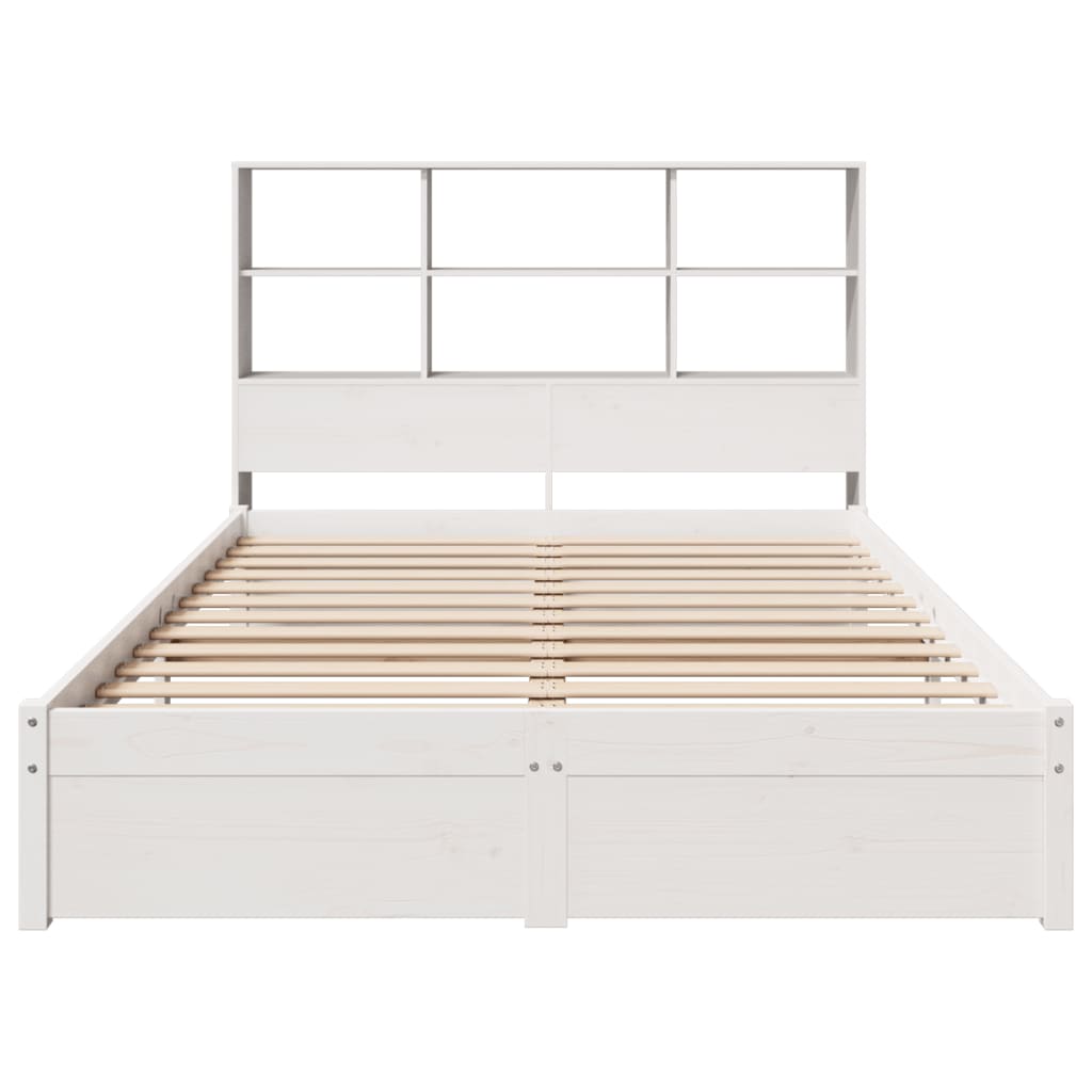 vidaXL Cama con estantería sin colchón madera maciza blanca 135x190 cm