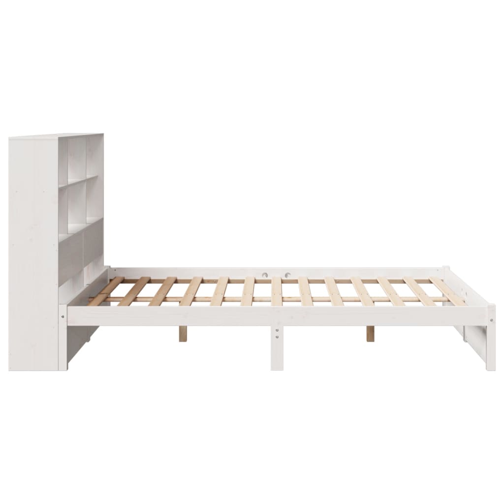 vidaXL Cama con estantería sin colchón madera maciza blanca 135x190 cm