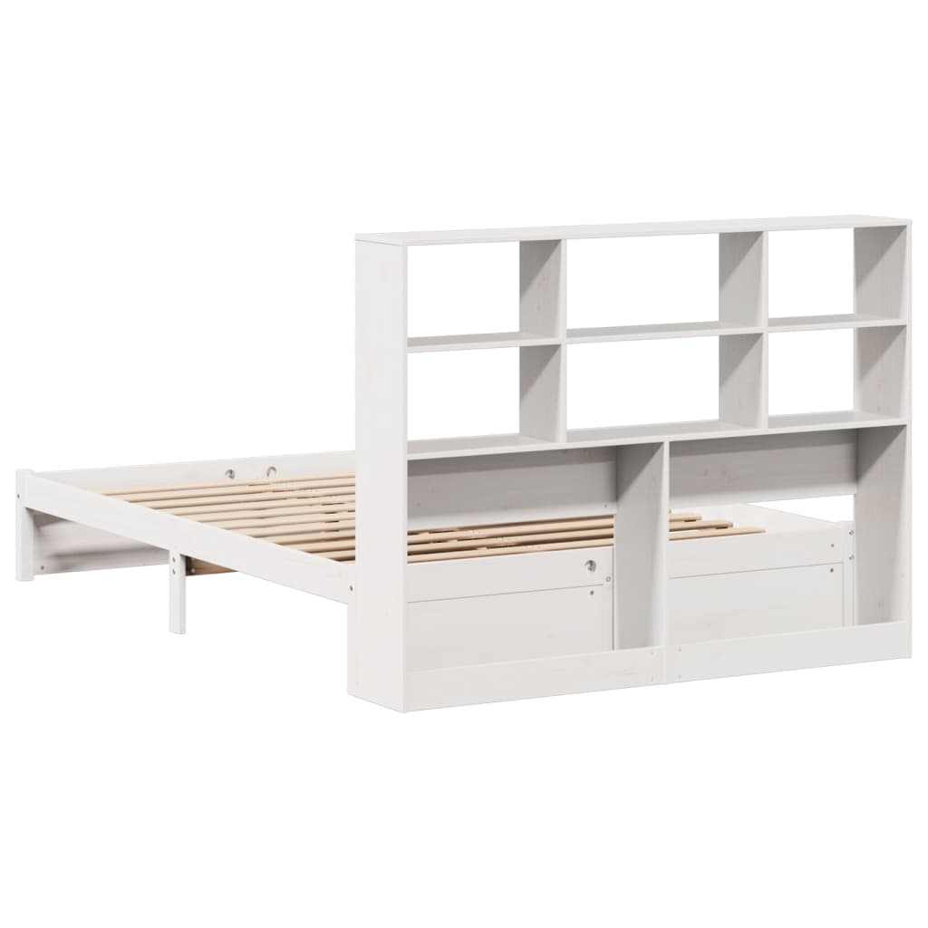 vidaXL Cama con estantería sin colchón madera maciza blanca 135x190 cm