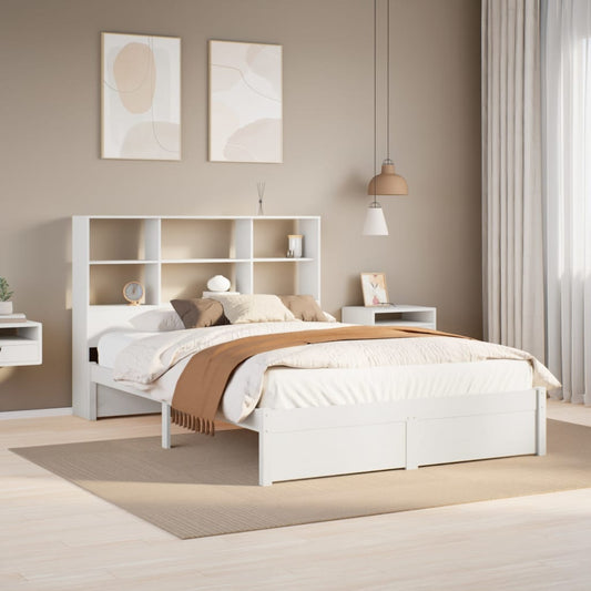 vidaXL Cama con estantería sin colchón madera maciza blanca 135x190 cm