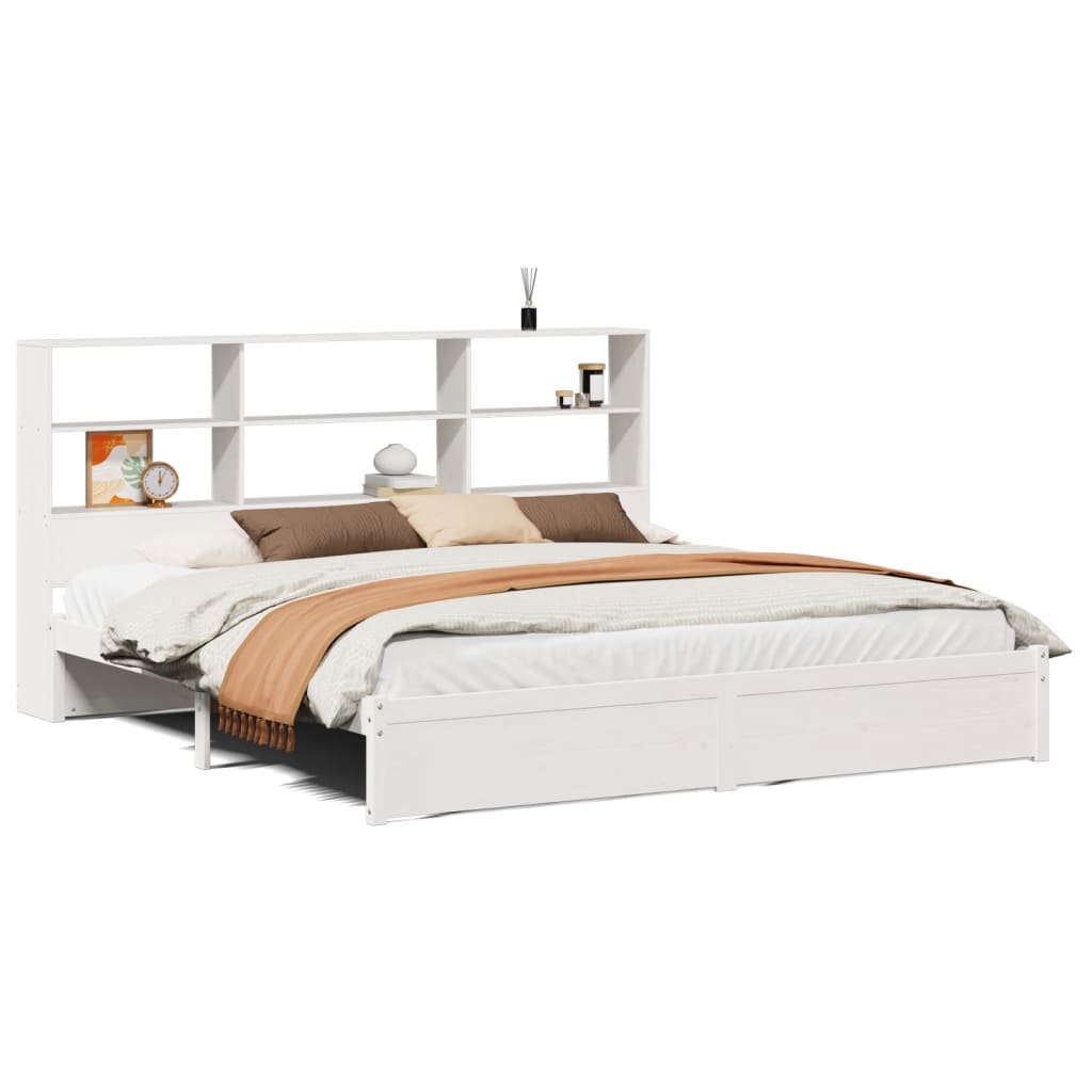 vidaXL Cama con estantería sin colchón madera maciza blanca 180x200 cm