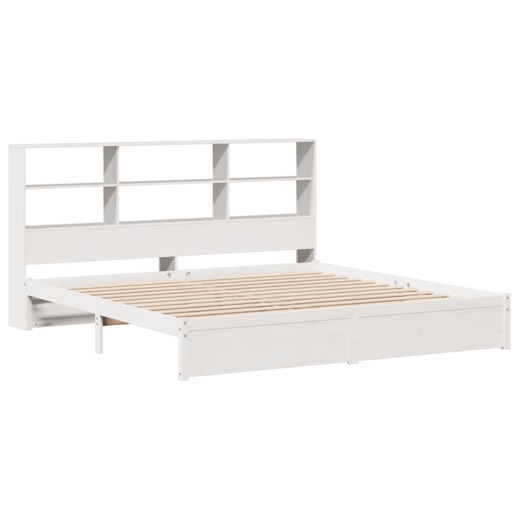 vidaXL Cama con estantería sin colchón madera maciza blanca 180x200 cm