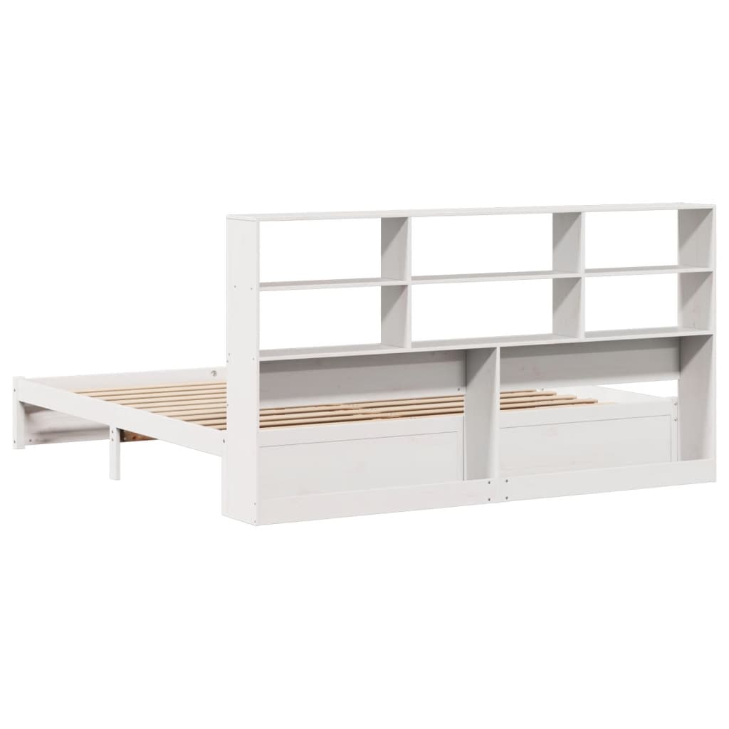 vidaXL Cama con estantería sin colchón madera maciza blanca 180x200 cm