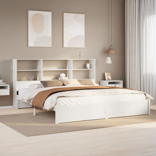 vidaXL Cama con estantería sin colchón madera maciza blanca 180x200 cm