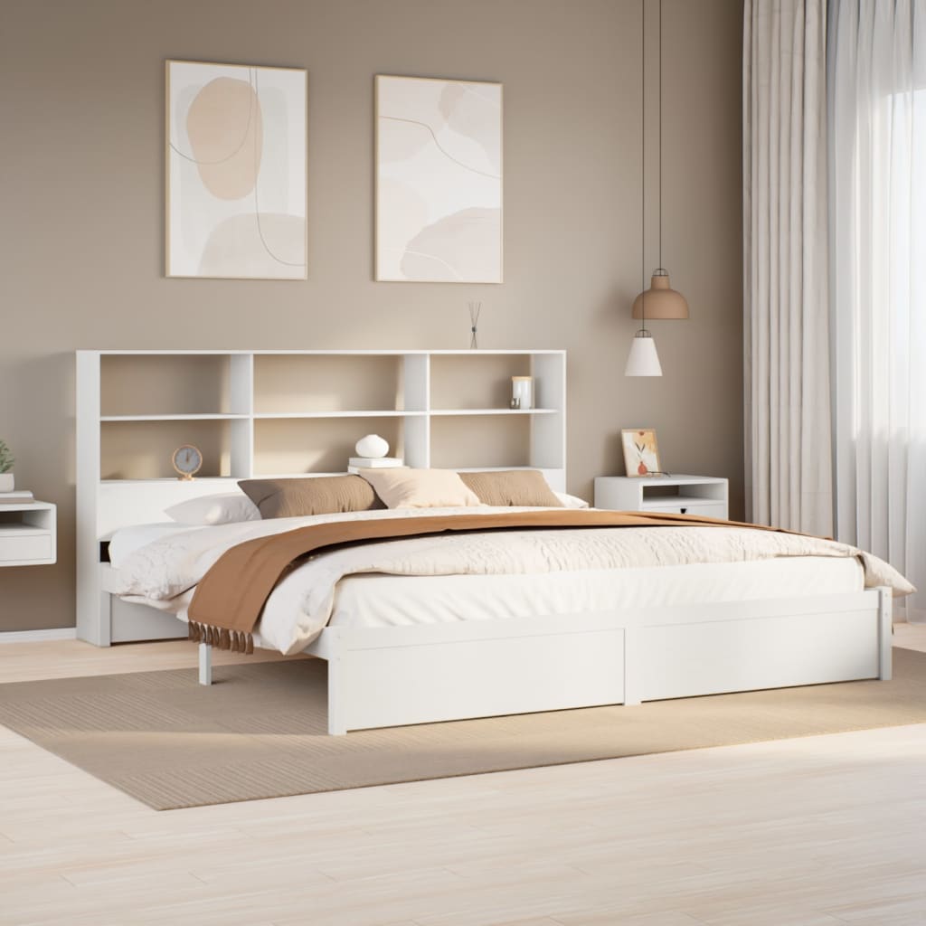 vidaXL Cama con estantería sin colchón madera maciza blanca 200x200 cm