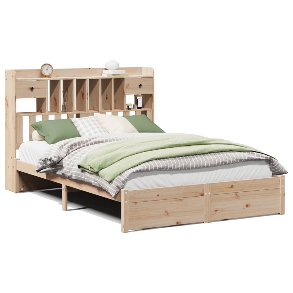 vidaXL Cama con estantería sin colchón madera maciza de pino 140x190cm