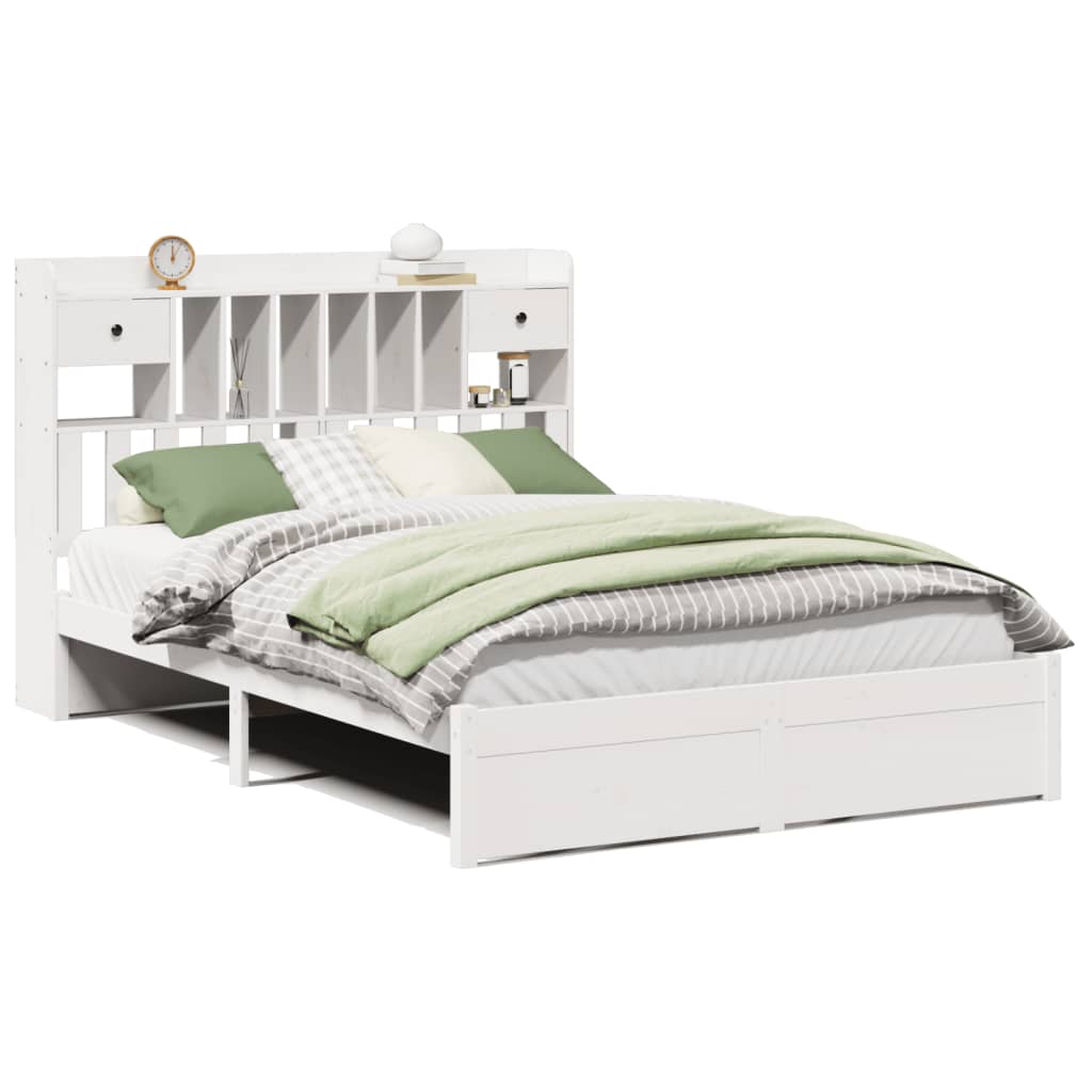 vidaXL Cama con estantería sin colchón madera maciza blanca 160x200 cm