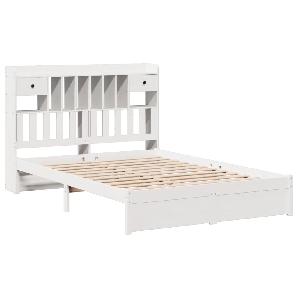 vidaXL Cama con estantería sin colchón madera maciza blanca 160x200 cm