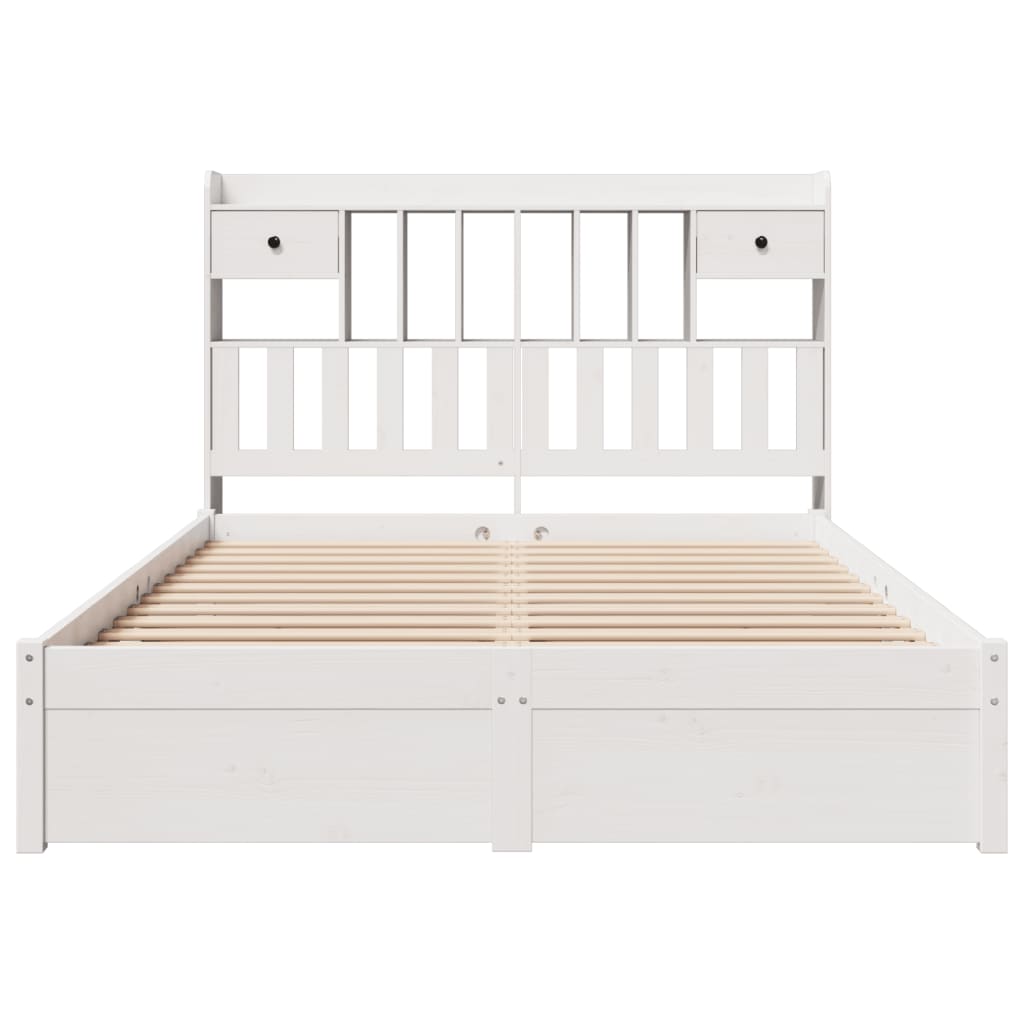 vidaXL Cama con estantería sin colchón madera maciza blanca 160x200 cm