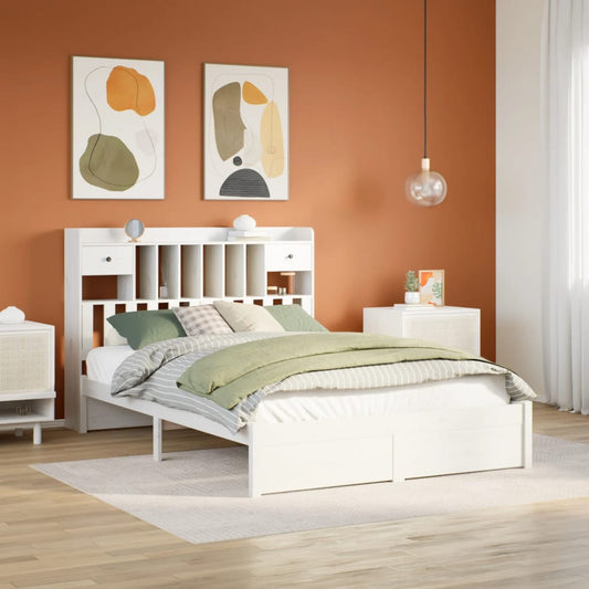 vidaXL Cama con estantería sin colchón madera maciza blanca 160x200 cm