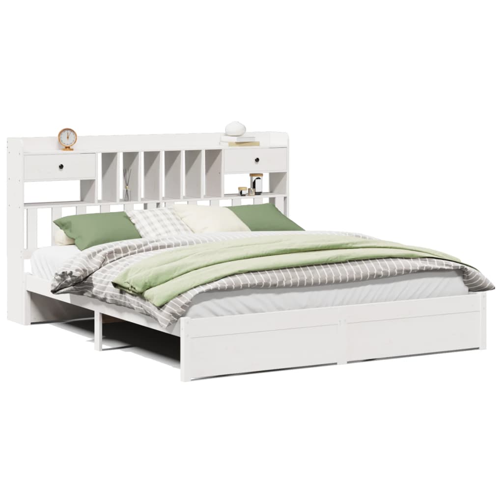 vidaXL Cama con estantería sin colchón madera maciza blanca 180x200 cm