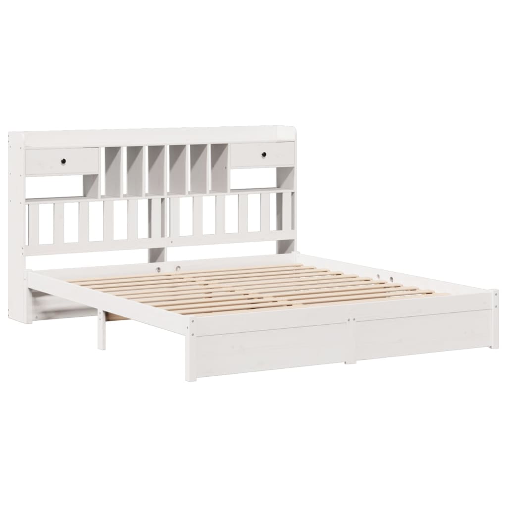 vidaXL Cama con estantería sin colchón madera maciza blanca 180x200 cm