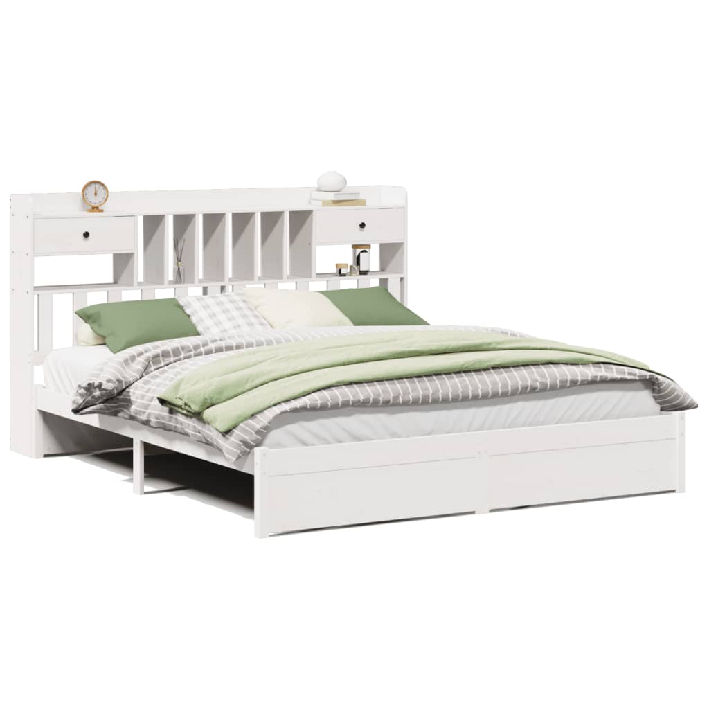 vidaXL Cama con estantería sin colchón madera maciza blanca 200x200 cm