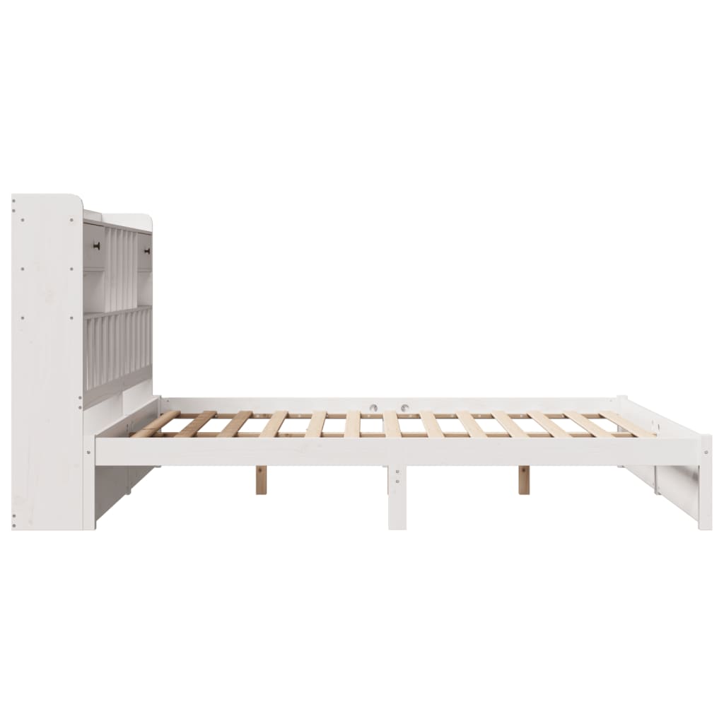 vidaXL Cama con estantería sin colchón madera maciza blanca 200x200 cm