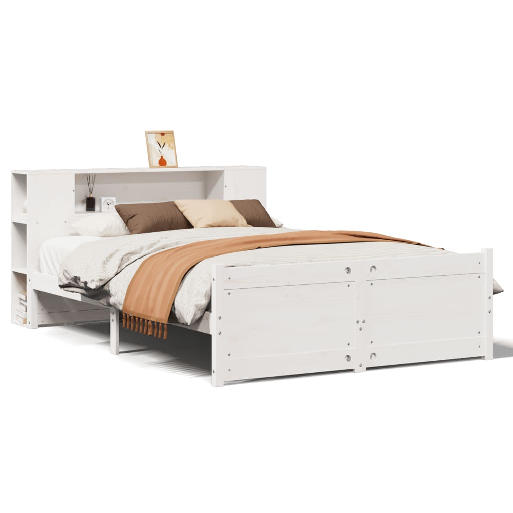 vidaXL Cama con estantería sin colchón madera maciza blanca 150x200 cm