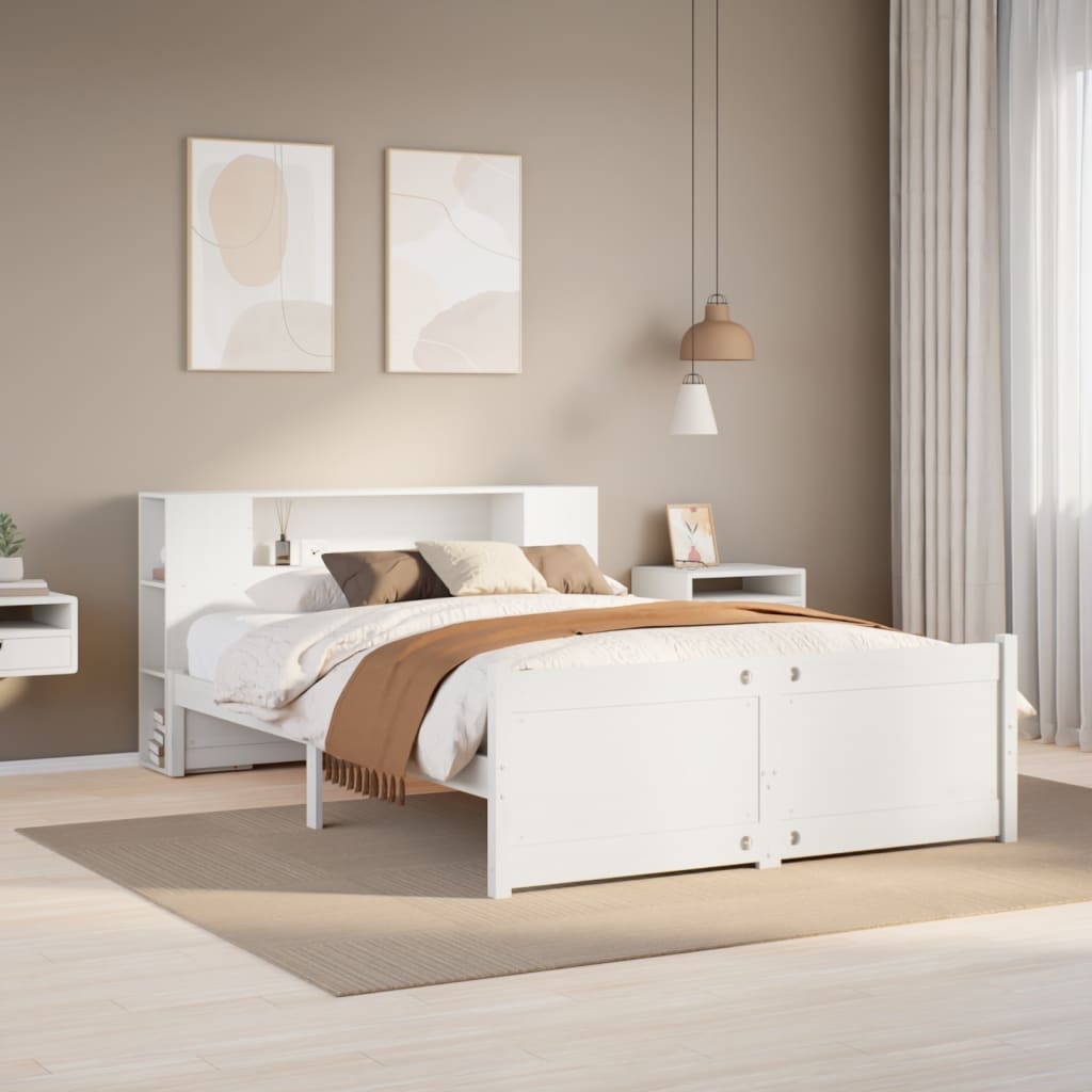 vidaXL Cama con estantería sin colchón madera maciza blanca 150x200 cm