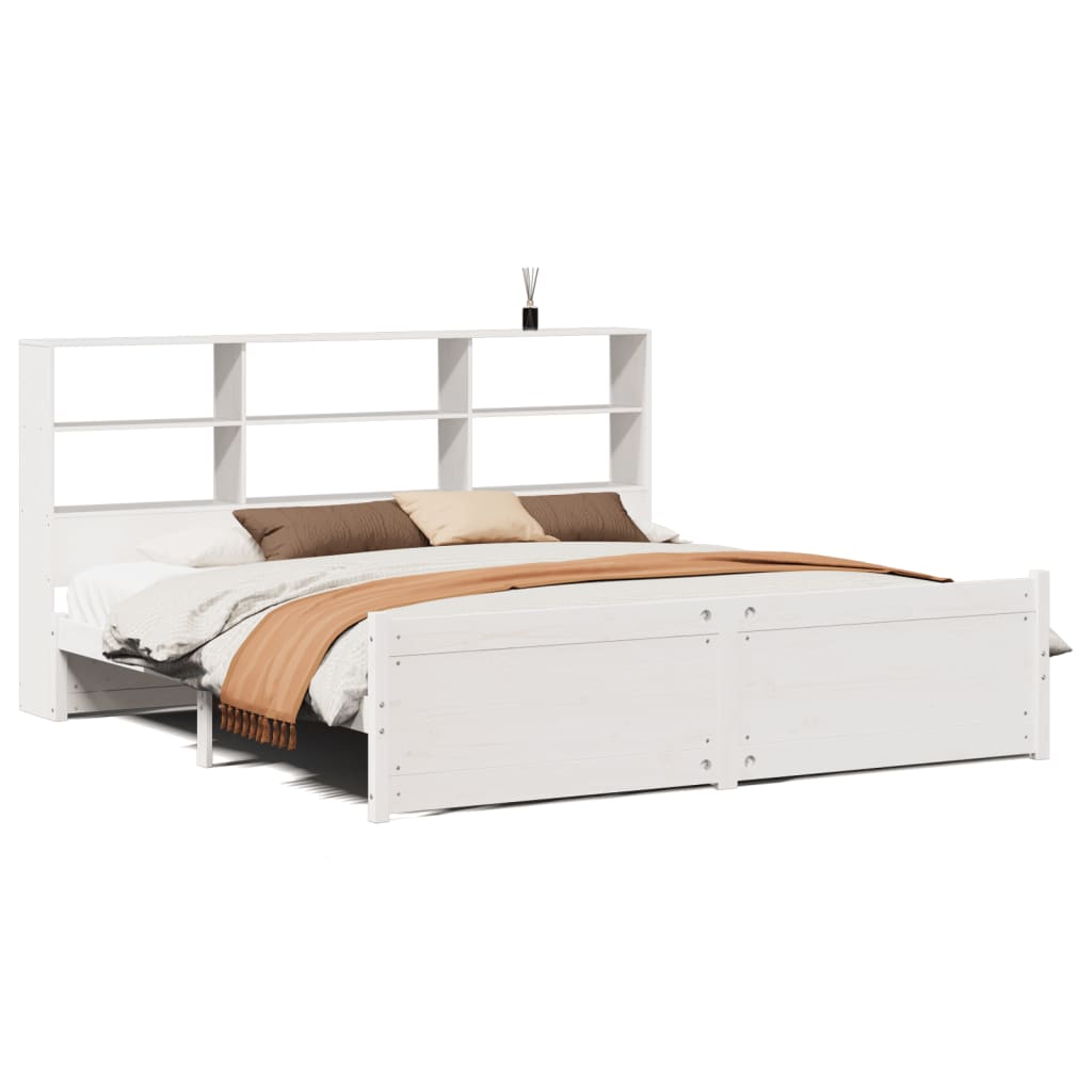 vidaXL Cama con estantería sin colchón madera maciza blanca 200x200 cm