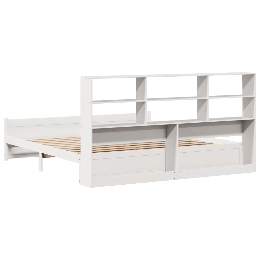 vidaXL Cama con estantería sin colchón madera maciza blanca 200x200 cm