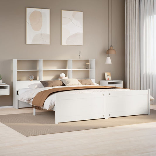 vidaXL Cama con estantería sin colchón madera maciza blanca 200x200 cm