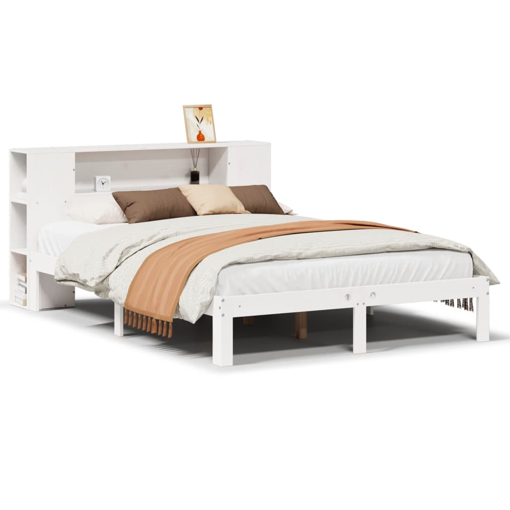 vidaXL Cama con estantería sin colchón madera maciza blanca 150x200 cm