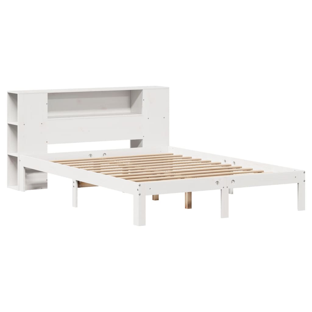 vidaXL Cama con estantería sin colchón madera maciza blanca 150x200 cm