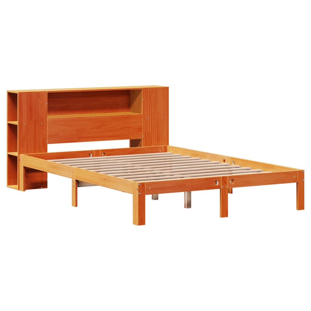 vidaXL Cama con estantería sin colchón madera maciza marrón 135x190cm