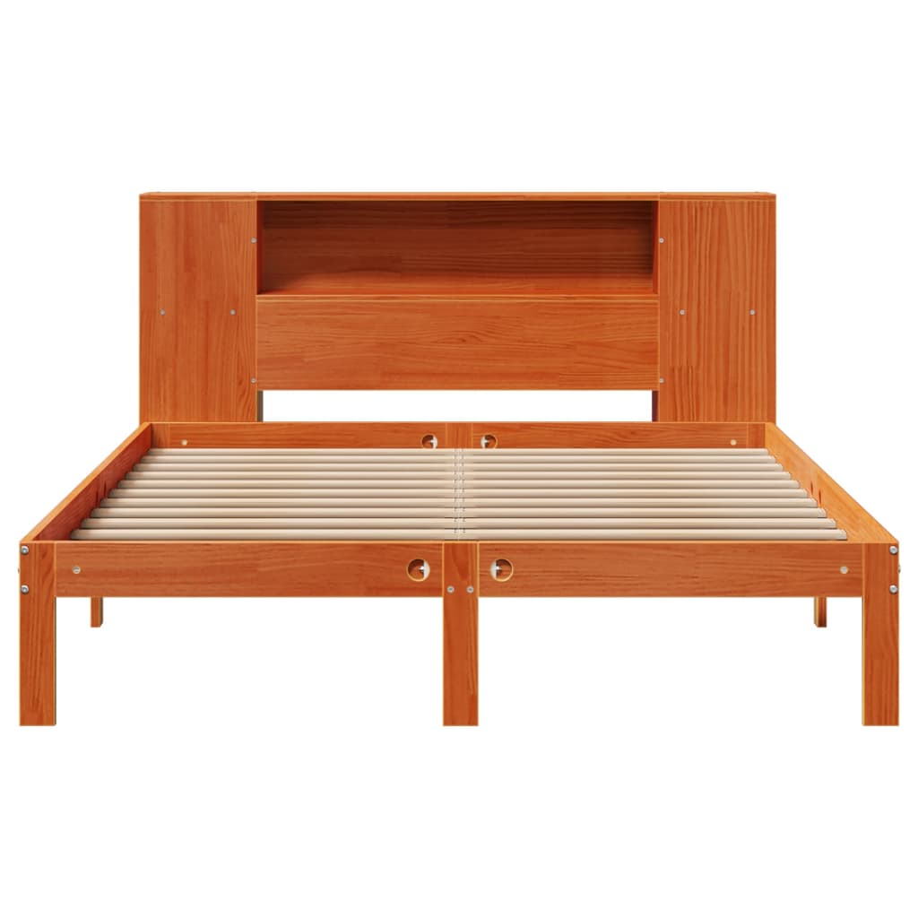 vidaXL Cama con estantería sin colchón madera maciza marrón 135x190cm