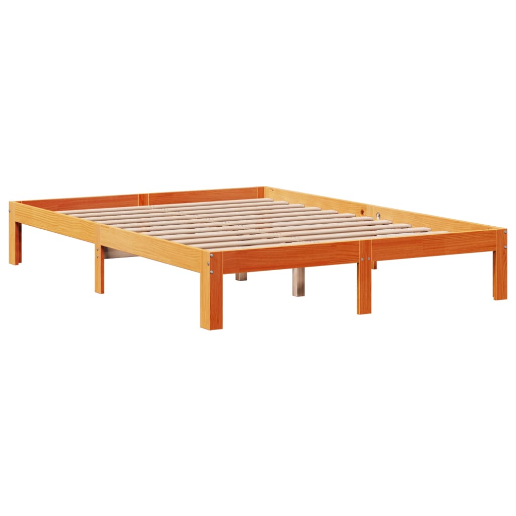 vidaXL Cama con estantería sin colchón madera maciza marrón 135x190cm