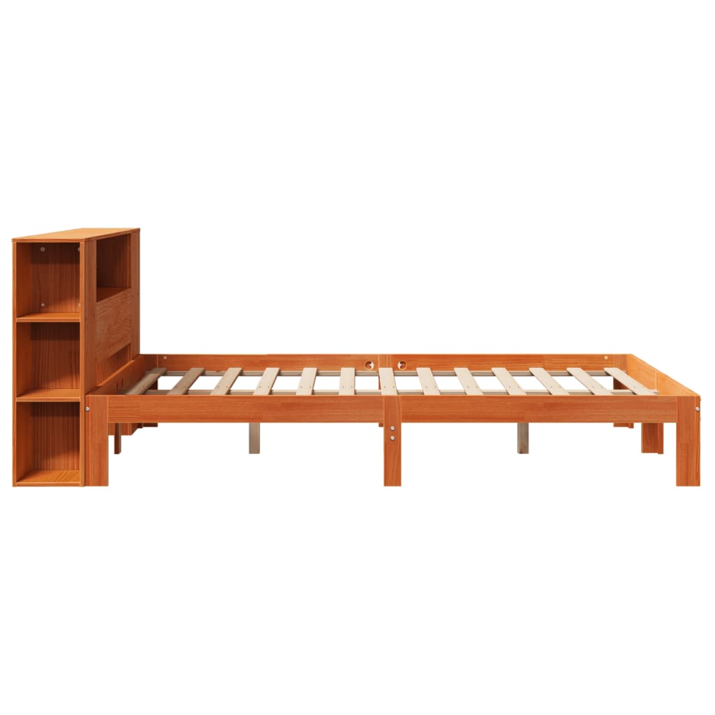 vidaXL Cama con estantería sin colchón madera maciza marrón 135x190cm