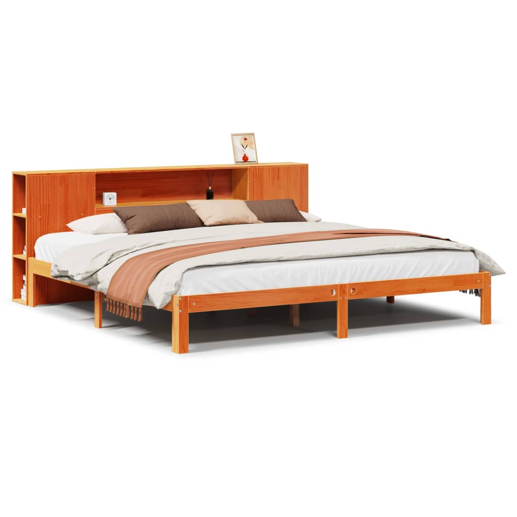 vidaXL Cama con estantería sin colchón madera maciza marrón 180x200cm