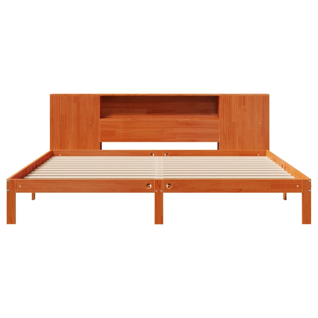 vidaXL Cama con estantería sin colchón madera maciza marrón 180x200cm