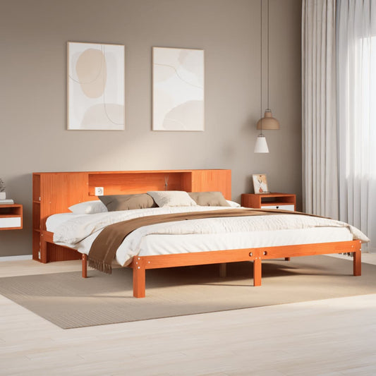 vidaXL Cama con estantería sin colchón madera maciza marrón 180x200cm