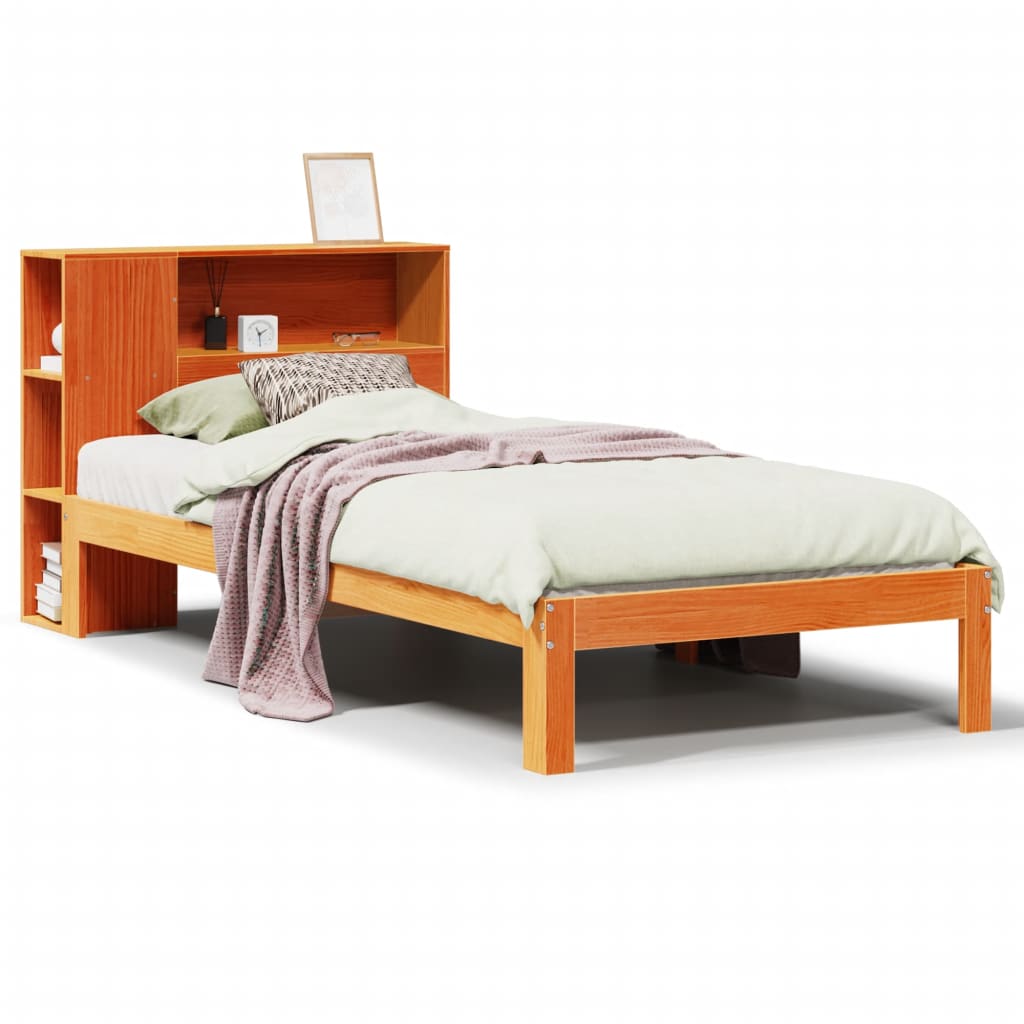 vidaXL Cama con estantería sin colchón madera maciza marrón 75x190 cm