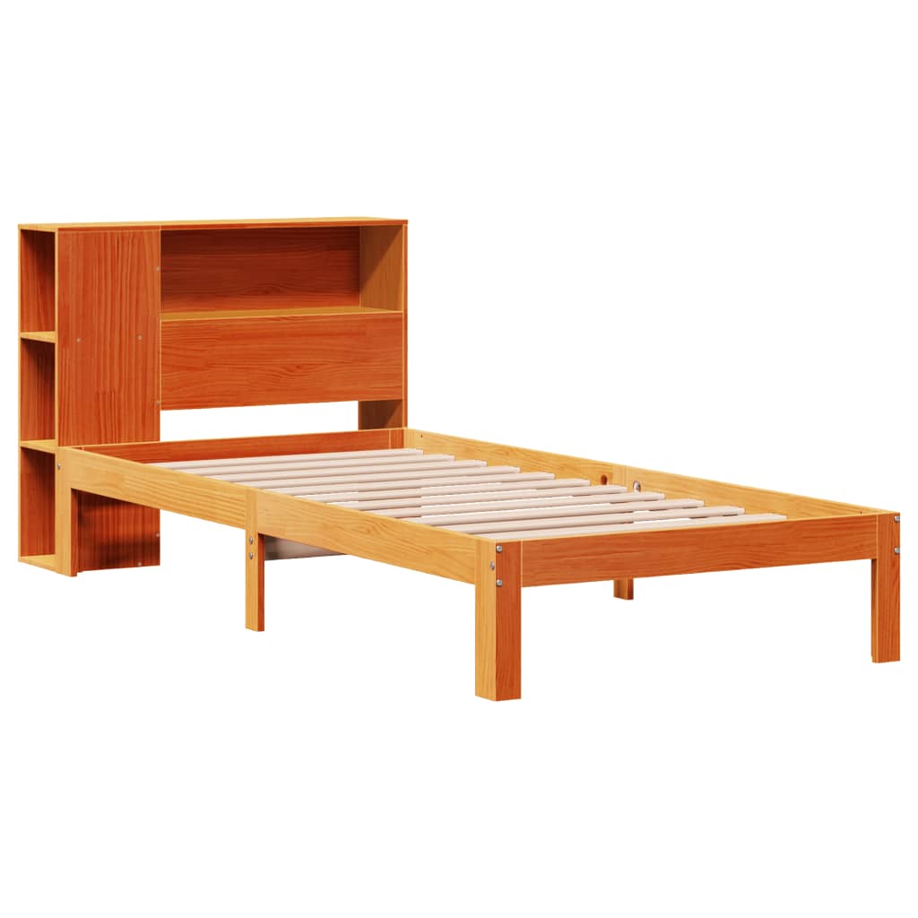 vidaXL Cama con estantería sin colchón madera maciza marrón 75x190 cm