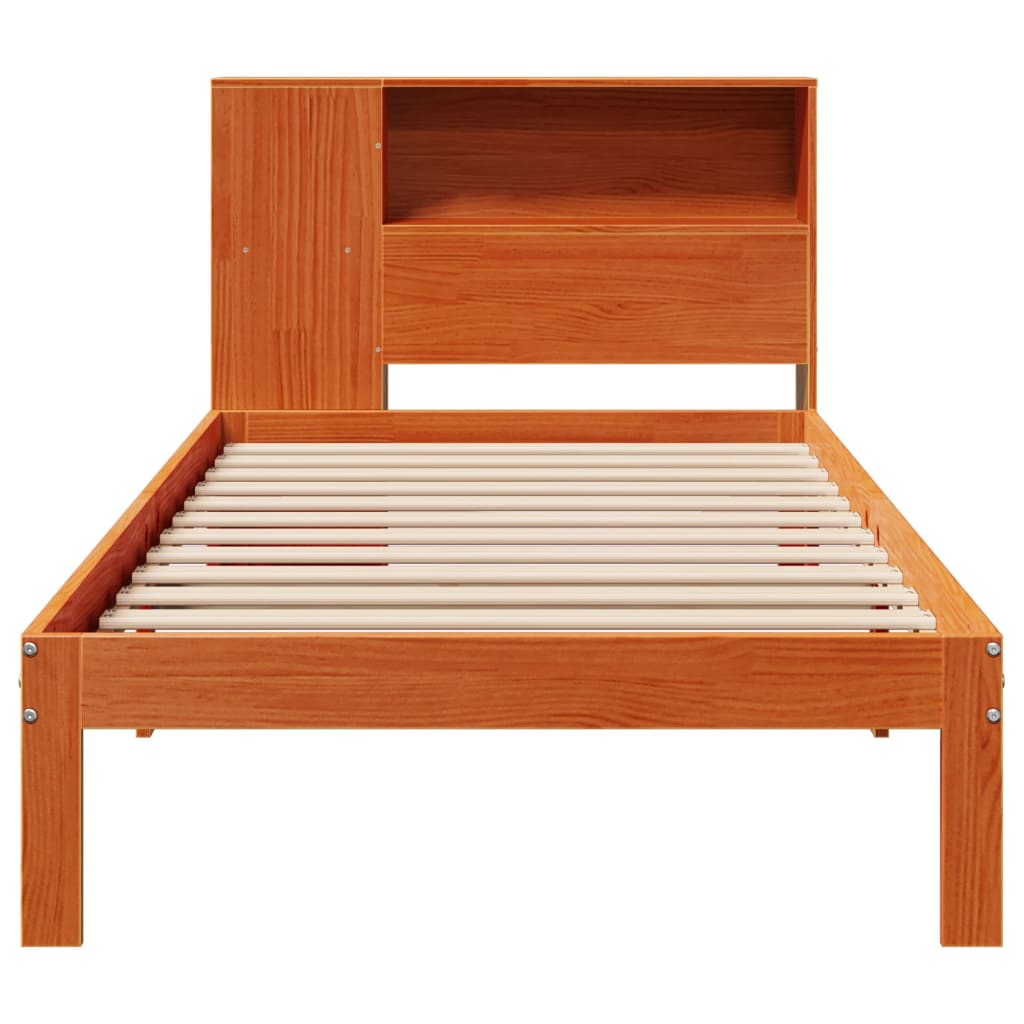 vidaXL Cama con estantería sin colchón madera maciza marrón 75x190 cm