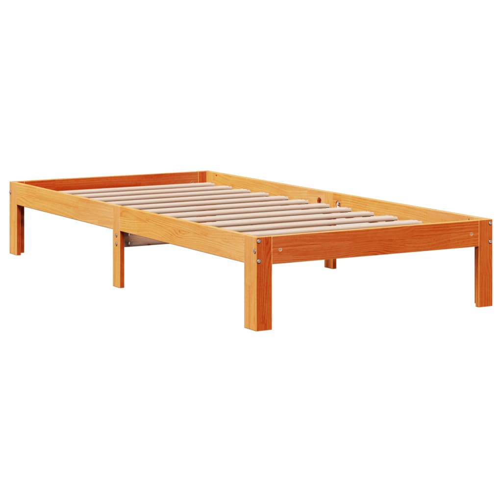 vidaXL Cama con estantería sin colchón madera maciza marrón 75x190 cm