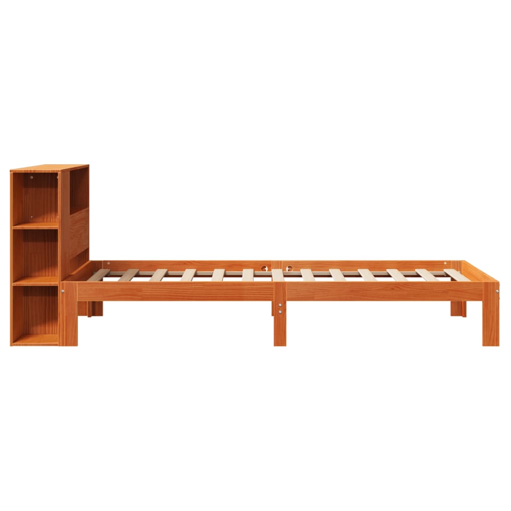 vidaXL Cama con estantería sin colchón madera maciza marrón 75x190 cm