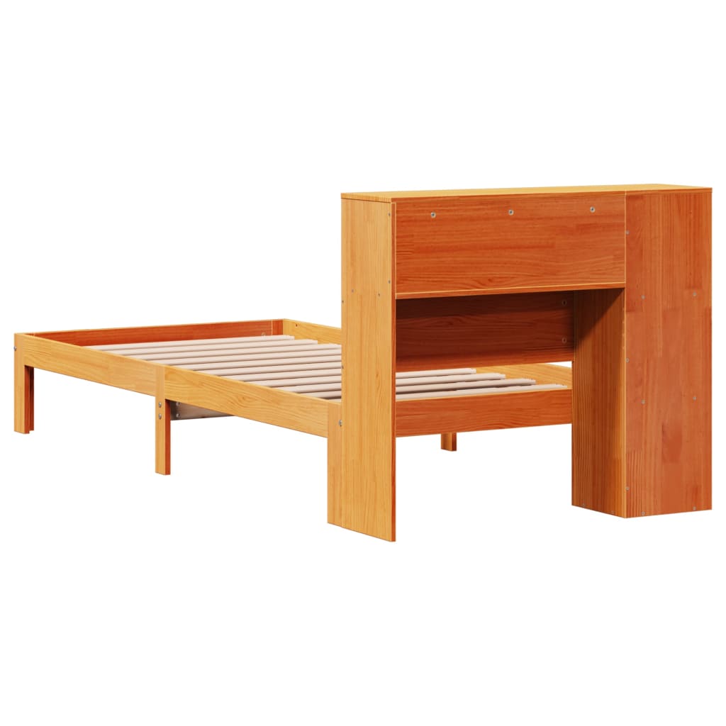 vidaXL Cama con estantería sin colchón madera maciza marrón 75x190 cm