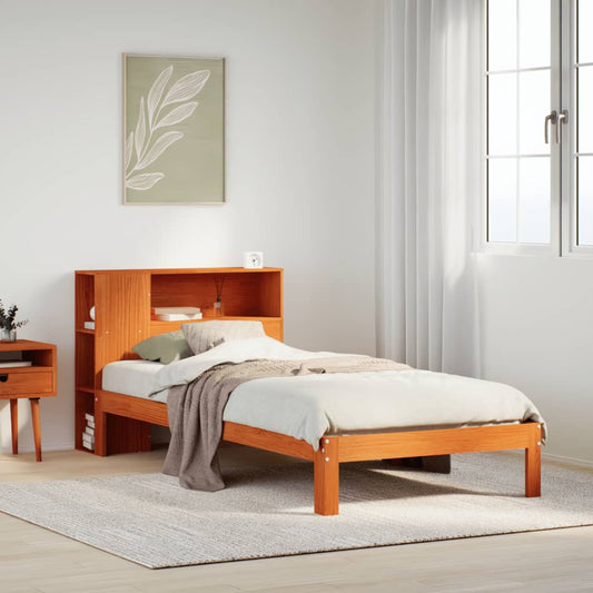 vidaXL Cama con estantería sin colchón madera maciza marrón 75x190 cm