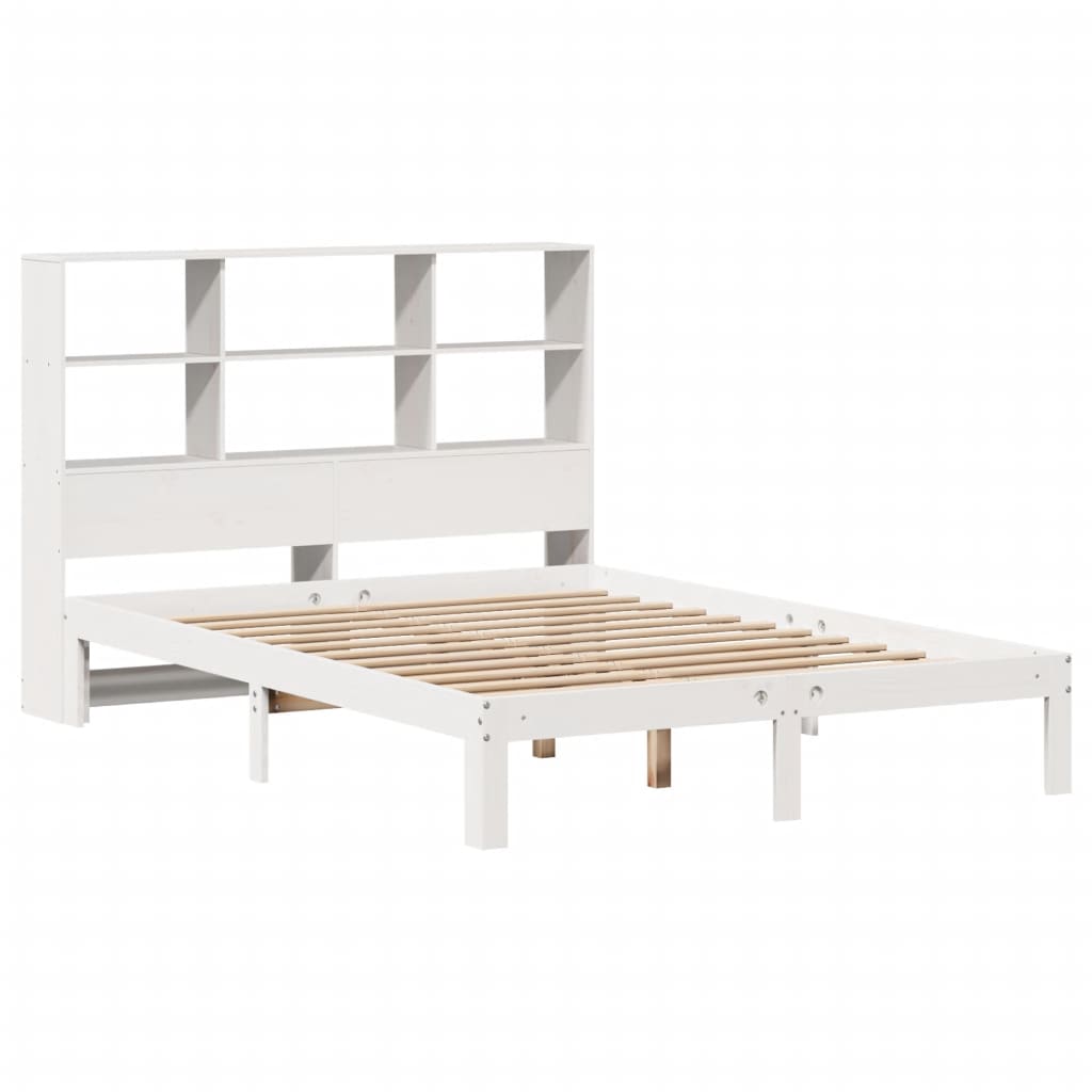 vidaXL Cama con estantería sin colchón madera maciza blanca 135x190 cm