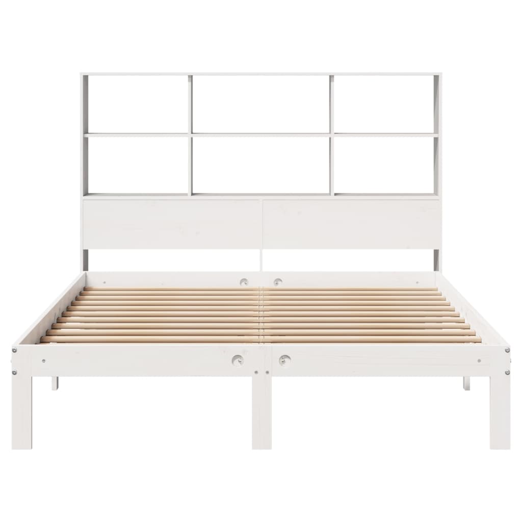 vidaXL Cama con estantería sin colchón madera maciza blanca 135x190 cm