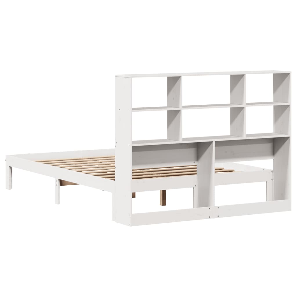 vidaXL Cama con estantería sin colchón madera maciza blanca 135x190 cm