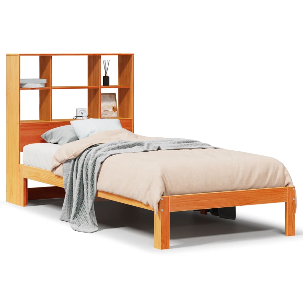 vidaXL Cama con estantería sin colchón madera maciza marrón 75x190 cm