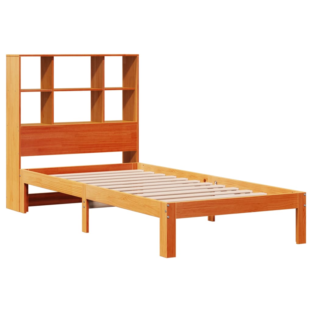 vidaXL Cama con estantería sin colchón madera maciza marrón 75x190 cm